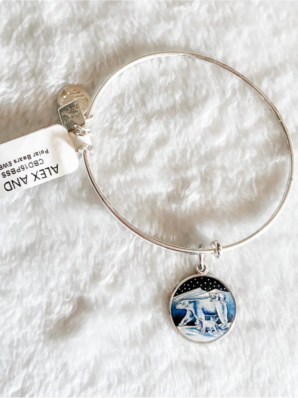 NWT! Alex and Ani Polar Bears Charm Bangle - Silver